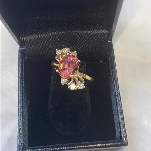 Pink Tourmaline 14K Solid Diamonds Ring - Picture 2 of 7